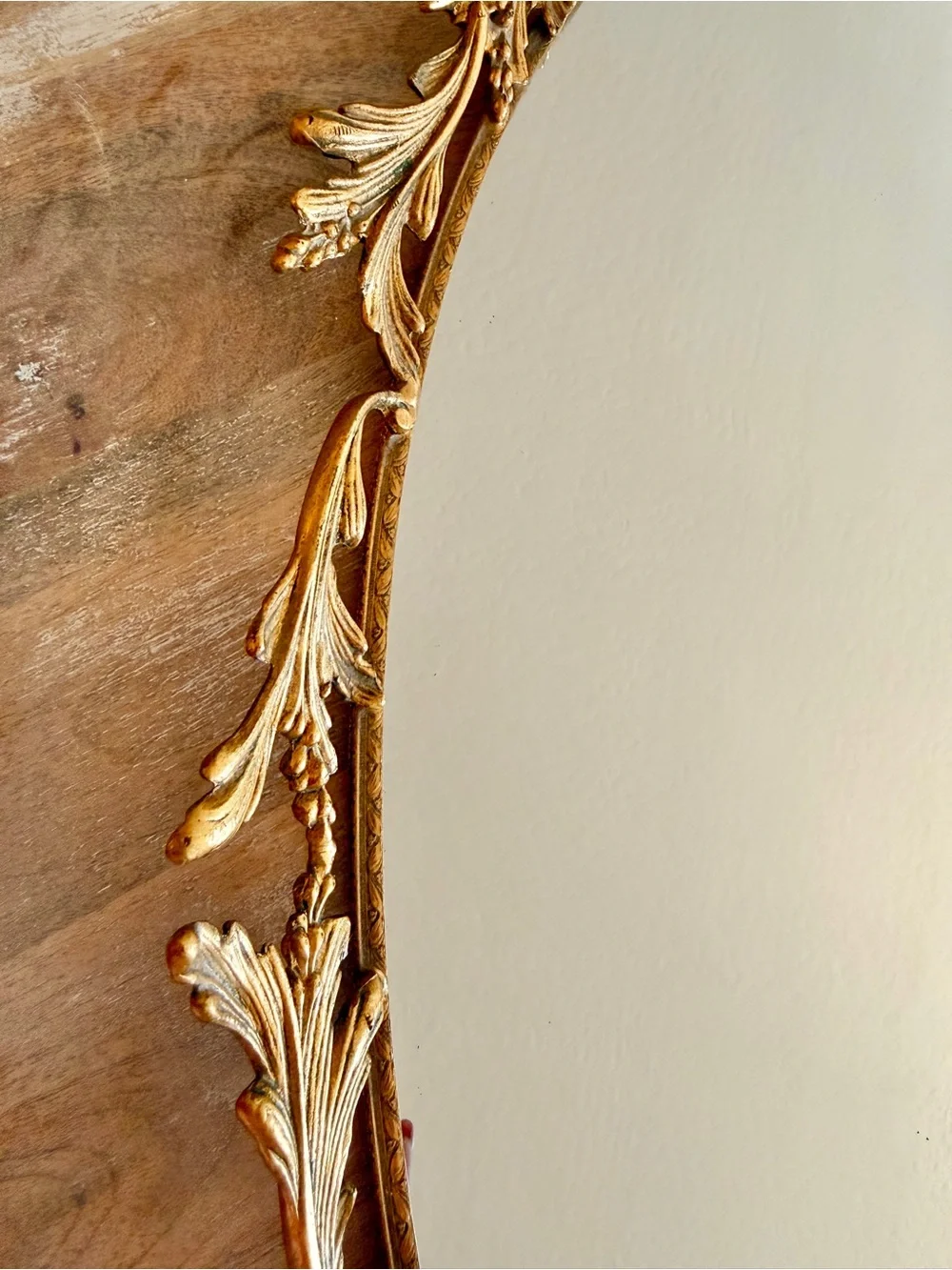 Vintage French Gold Tone Brass Ormolu Cherub Bird Scroll Vanity Mirror